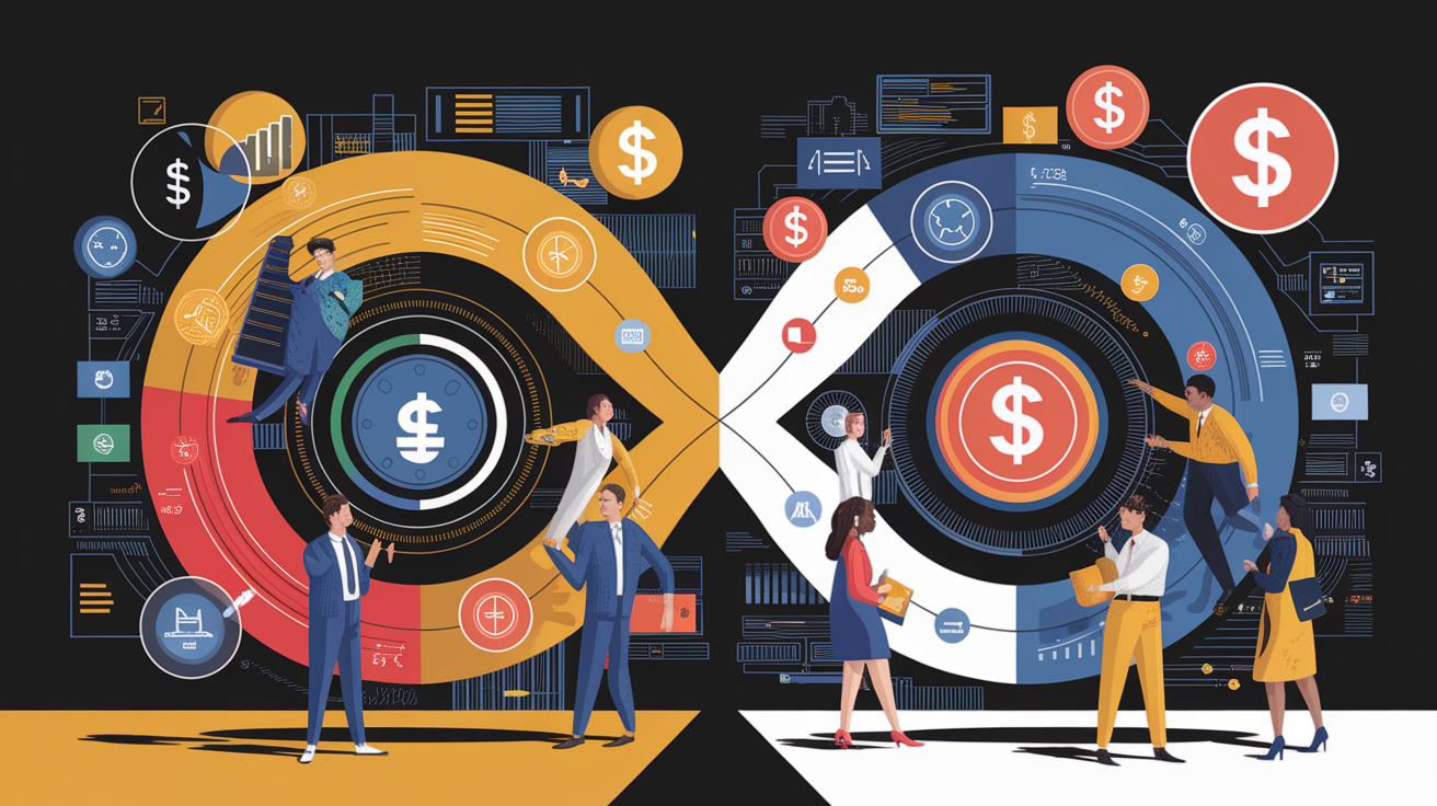 A conceptual illustration representing Economic Implications and Accessibility. Visualize the main ideas: . Creative but clear representation of the concept. Style: Visual Theme: Clean, modern aesthetic with high contrast and vibrant energy. Emphasize the intersect. high quality, detailed, professional, clean composition, good lighting, sharp focus, well-composed. high quality, professional, detailed, well-composed