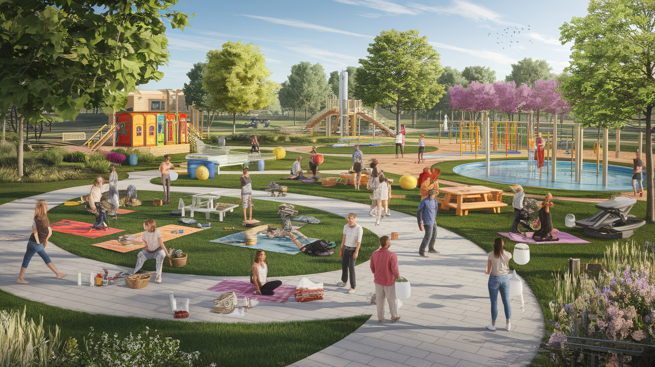 A conceptual illustration representing Beyond Picnicking: Activities and Amenities. Visualize the main ideas: . Creative but clear representation of the concept. Style: photorealistic. high quality, detailed, professional, clean composition, good lighting, sharp focus, well-composed. high quality, professional, detailed, well-composed, no words