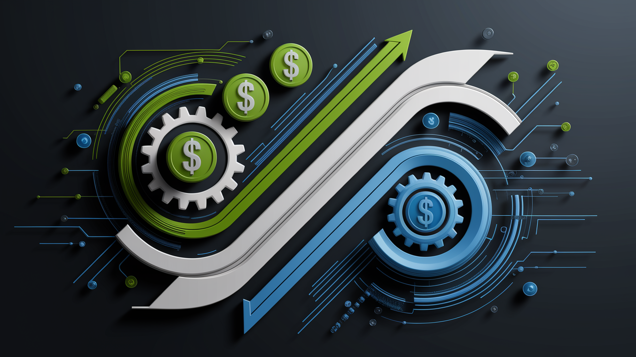 A conceptual illustration representing Cost-Effectiveness and Efficiency. Visualize the main ideas: . Creative but clear representation of the concept. Style: Visual Theme: Clean, modern aesthetic with high contrast and vibrant energy. Emphasize the intersect. high quality, detailed, professional, clean composition, good lighting, sharp focus, well-composed. high quality, professional, detailed, well-composed