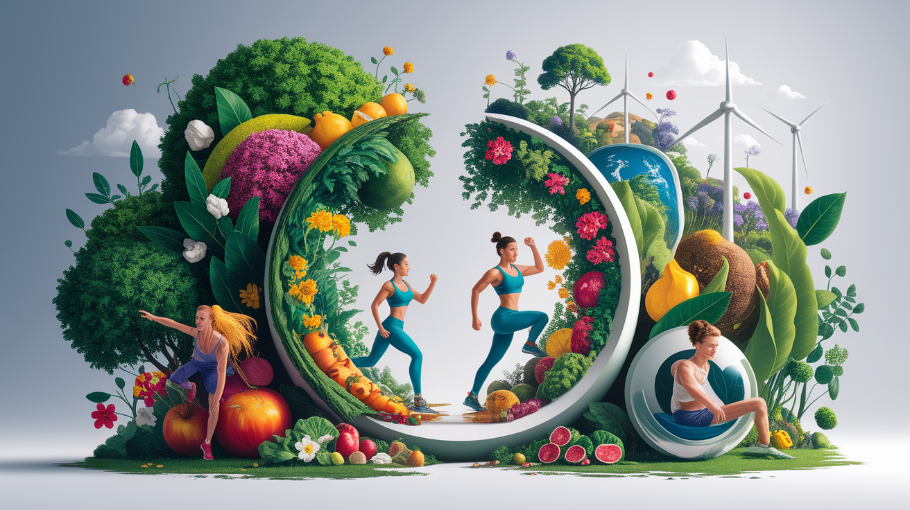 A conceptual illustration representing Environmental and Health Benefits. Visualize the main ideas: . Creative but clear representation of the concept. Style: Visual Theme: Clean, modern aesthetic with high contrast and vibrant energy. Emphasize the intersect. high quality, detailed, professional, clean composition, good lighting, sharp focus, well-composed. high quality, professional, detailed, well-composed