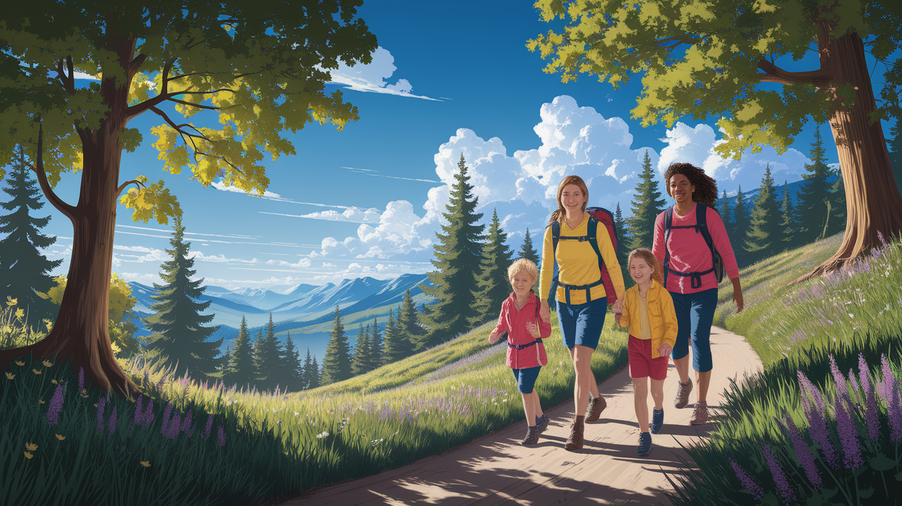 A conceptual illustration representing Conclusion - Embark on Your Family Hiking Journey. Visualize the main ideas: . Creative but clear representation of the concept. Style: photorealistic. high quality, detailed, professional, clean composition, good lighting, sharp focus, well-composed. high quality, professional, detailed, well-composed, no words