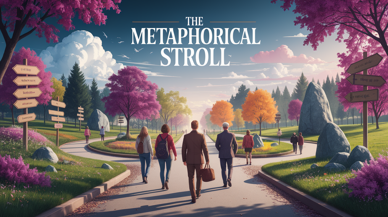 A conceptual illustration representing The Metaphorical Stroll. Visualize the main ideas: . Creative but clear representation of the concept. Style: photorealistic. high quality, detailed, professional, clean composition, good lighting, sharp focus, well-composed. high quality, professional, detailed, well-composed