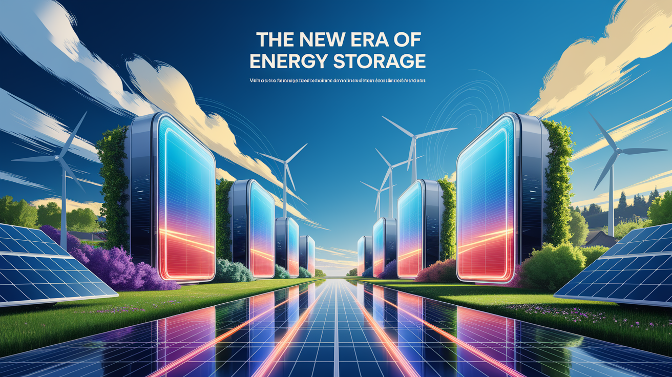 A conceptual illustration representing The New Era of Energy Storage. Visualize the main ideas: . Creative but clear representation of the concept. Style: Visual Theme: Clean, modern aesthetic with high contrast and vibrant energy. Emphasize the intersect. high quality, detailed, professional, clean composition, good lighting, sharp focus, well-composed. high quality, professional, detailed, well-composed