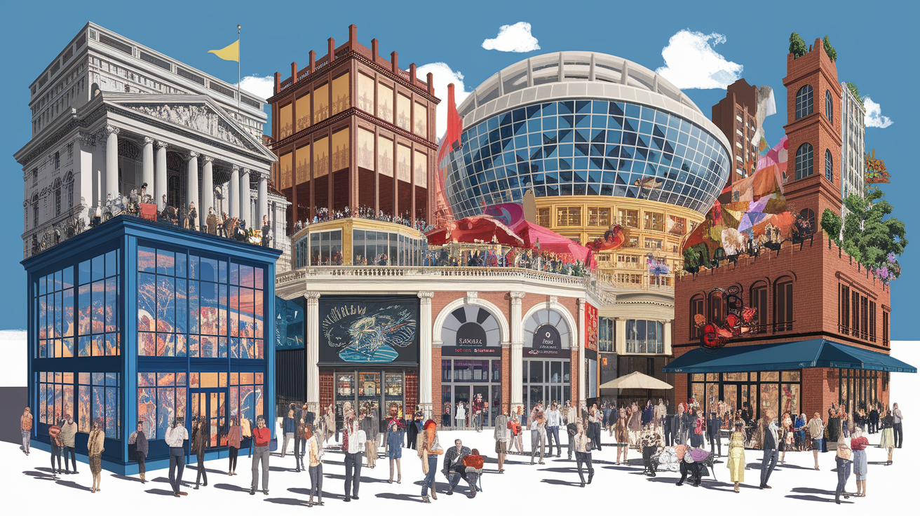 A conceptual illustration representing Popular Venues. Visualize the main ideas: . Creative but clear representation of the concept. Style: photorealistic. high quality, detailed, professional, clean composition, good lighting, sharp focus, well-composed. high quality, professional, detailed, well-composed, no words