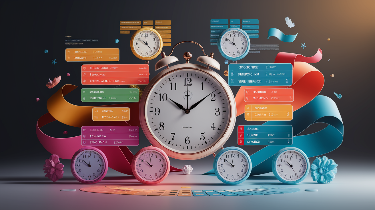 A conceptual illustration representing Event Schedule and Timing. Visualize the main ideas: . Creative but clear representation of the concept. Style: photorealistic. high quality, detailed, professional, clean composition, good lighting, sharp focus, well-composed. high quality, professional, detailed, well-composed, no words