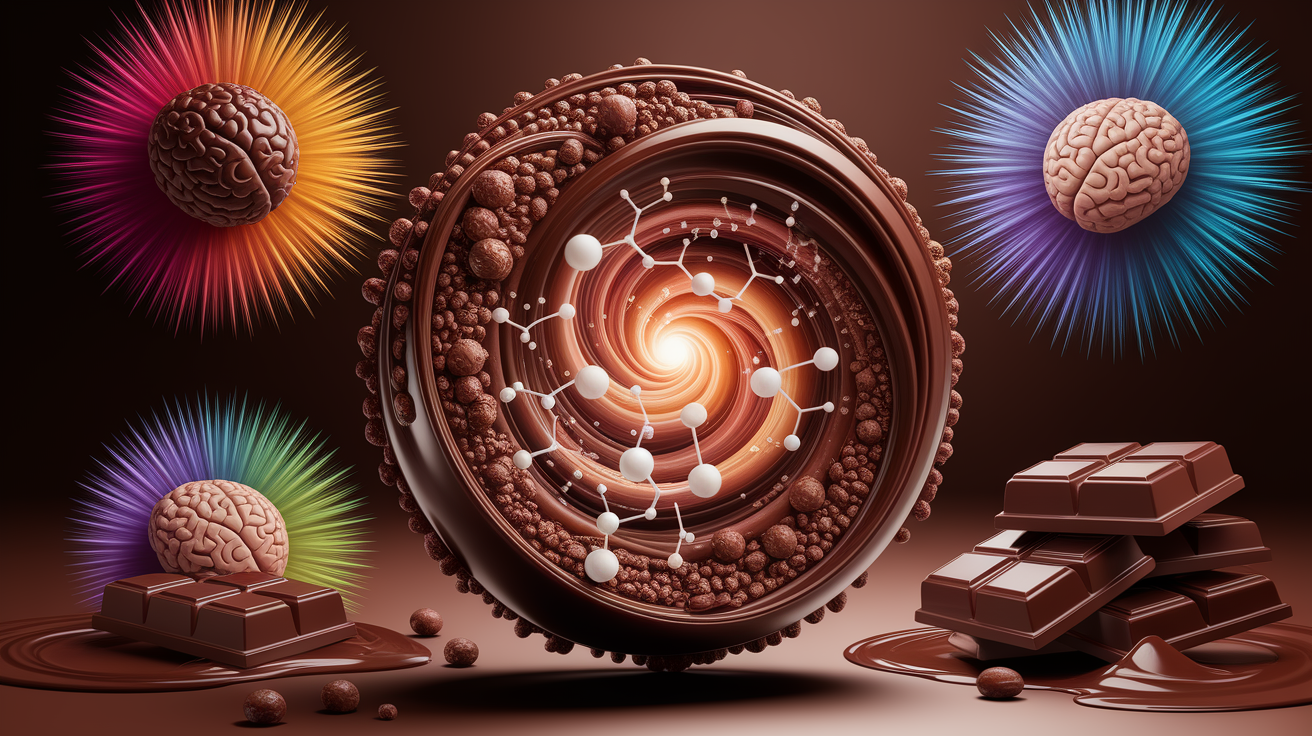 A conceptual illustration representing The Science Behind Chocolate Cravings. Visualize the main ideas: . Creative but clear representation of the concept. Style: photorealistic. high quality, detailed, professional, clean composition, good lighting, sharp focus, well-composed. high quality, professional, detailed, well-composed