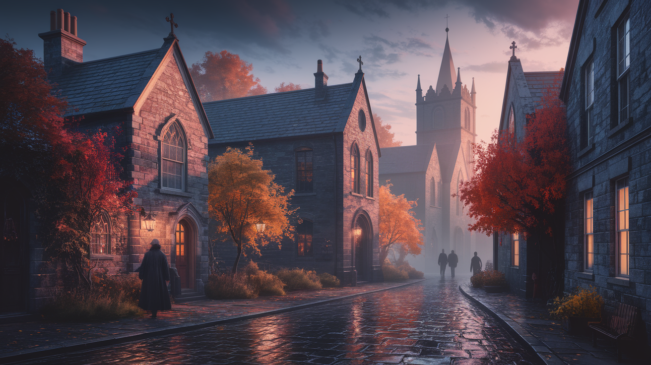 A conceptual illustration representing Discover the Haunting Charm of St. George. Visualize the main ideas: . Creative but clear representation of the concept. Style: photorealistic. high quality, detailed, professional, clean composition, good lighting, sharp focus, well-composed. high quality, professional, detailed, well-composed, no words