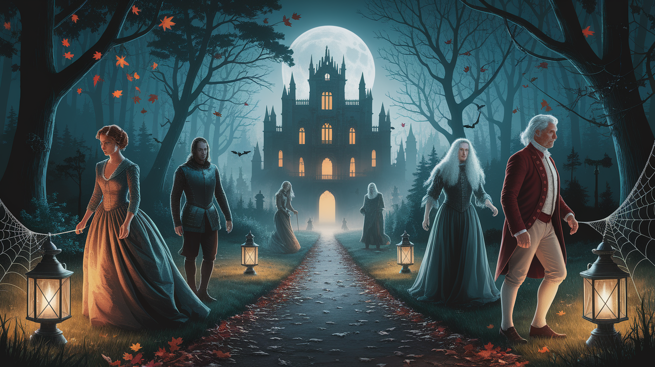 A conceptual illustration representing A Walk Through Haunted History. Visualize the main ideas: . Creative but clear representation of the concept. Style: photorealistic. high quality, detailed, professional, clean composition, good lighting, sharp focus, well-composed. high quality, professional, detailed, well-composed, no words