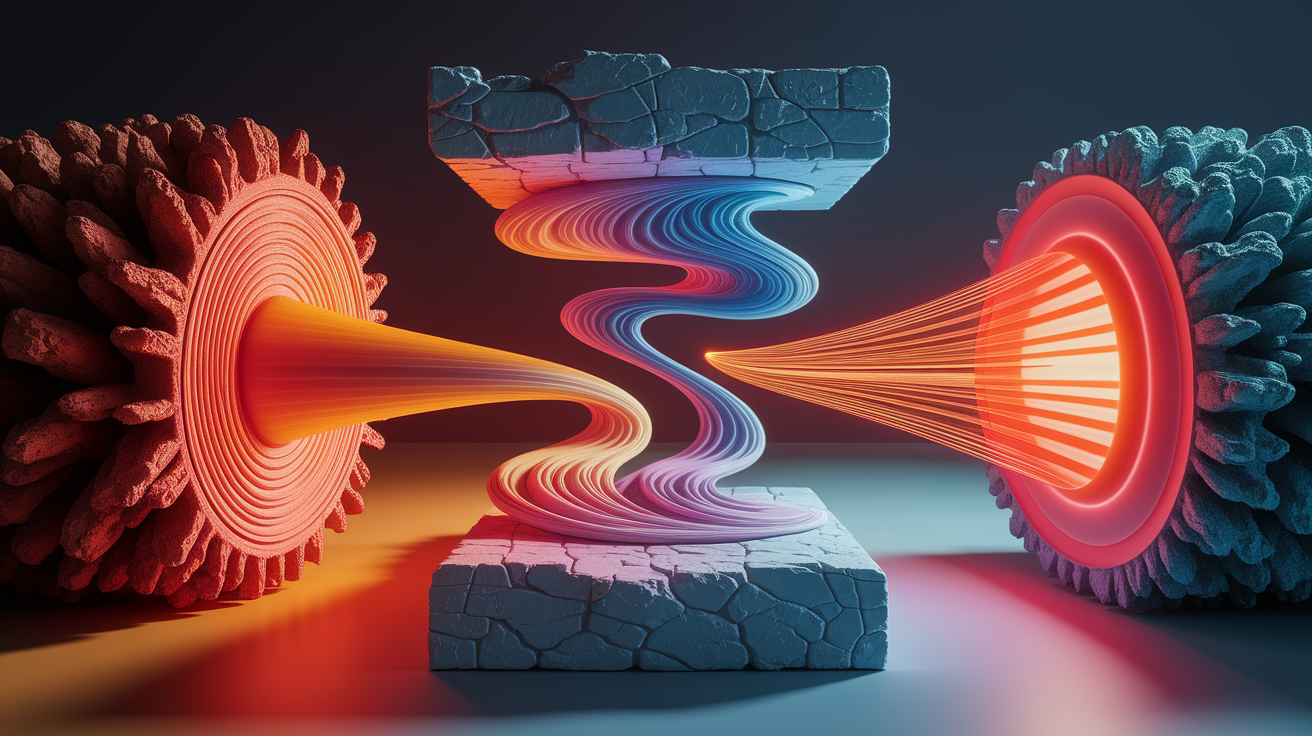A conceptual illustration representing Mechanisms of Heat Exchange. Visualize the main ideas: . Creative but clear representation of the concept. Style: photorealistic. high quality, detailed, professional, clean composition, good lighting, sharp focus, well-composed. high quality, professional, detailed, well-composed