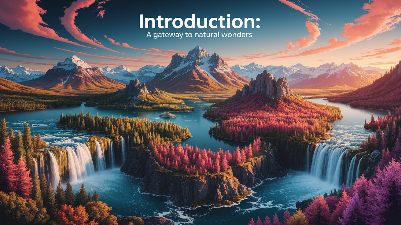 A conceptual illustration representing Introduction: A Gateway to Natural Wonders. Visualize the main ideas: . Creative but clear representation of the concept. Style: photorealistic. high quality, detailed, professional, clean composition, good lighting, sharp focus, well-composed. high quality, professional, detailed, well-composed, no words