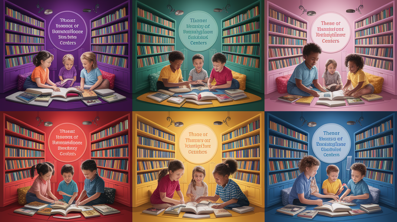 A conceptual illustration representing The Essence of Engaging Literacy Centers. Visualize the main ideas: . Creative but clear representation of the concept. Style: photorealistic. high quality, detailed, professional, clean composition, good lighting, sharp focus, well-composed. high quality, professional, detailed, well-composed