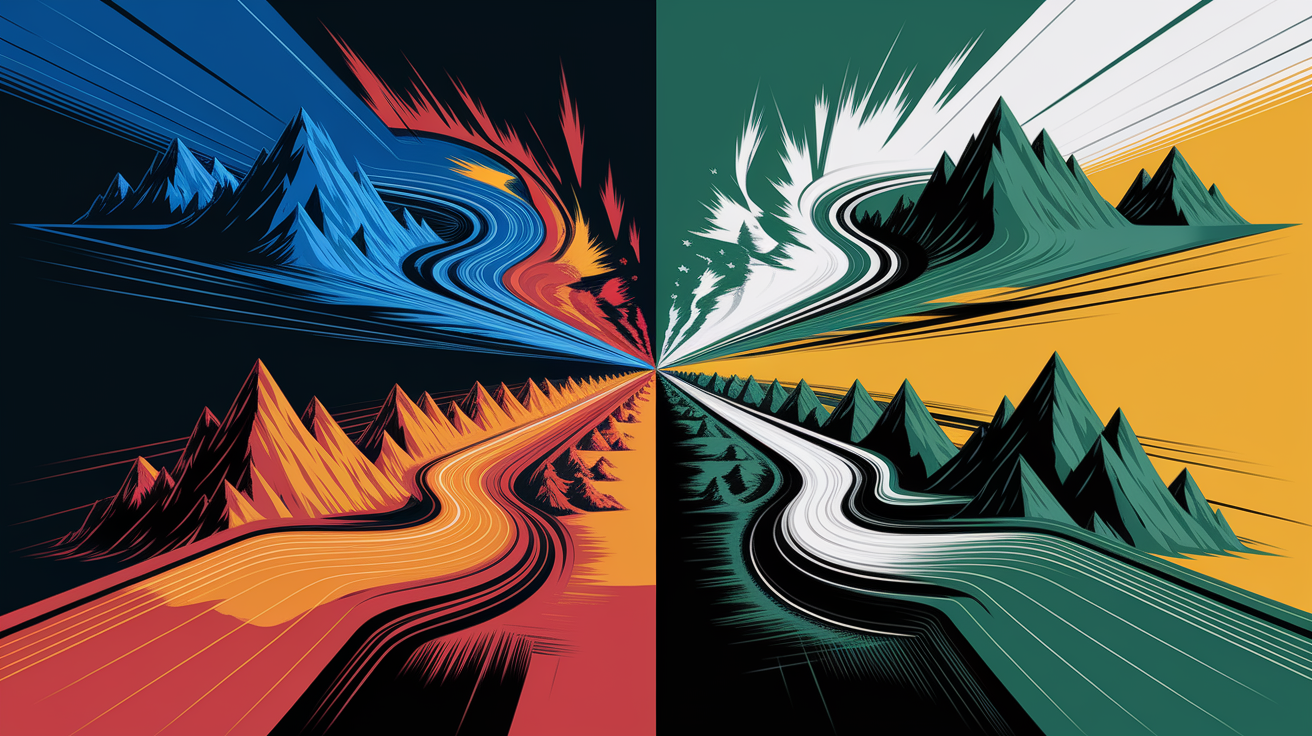 A conceptual illustration representing Challenges and Opportunities. Visualize the main ideas: . Creative but clear representation of the concept. Style: Visual Theme: Clean, modern aesthetic with high contrast and vibrant energy. Emphasize the intersect. high quality, detailed, professional, clean composition, good lighting, sharp focus, well-composed. high quality, professional, detailed, well-composed