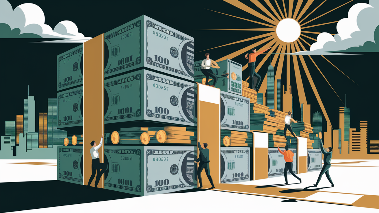 A conceptual illustration representing Financial Barriers. Visualize the main ideas: . Creative but clear representation of the concept. Style: Visual Theme: Clean, modern aesthetic with high contrast and vibrant energy. Emphasize the intersect. high quality, detailed, professional, clean composition, good lighting, sharp focus, well-composed. high quality, professional, detailed, well-composed