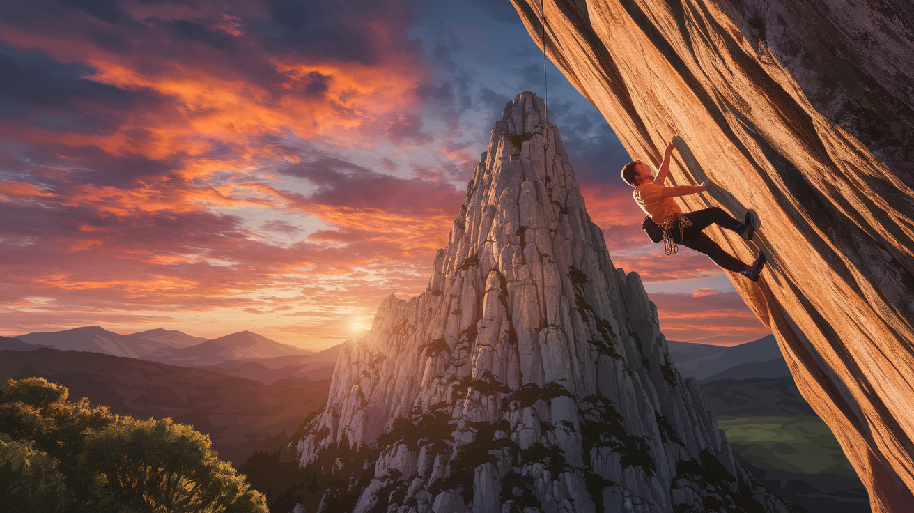 A conceptual illustration representing Conquer the Cliffs. Visualize the main ideas: . Creative but clear representation of the concept. Style: photorealistic. high quality, detailed, professional, clean composition, good lighting, sharp focus, well-composed. high quality, professional, detailed, well-composed, no words