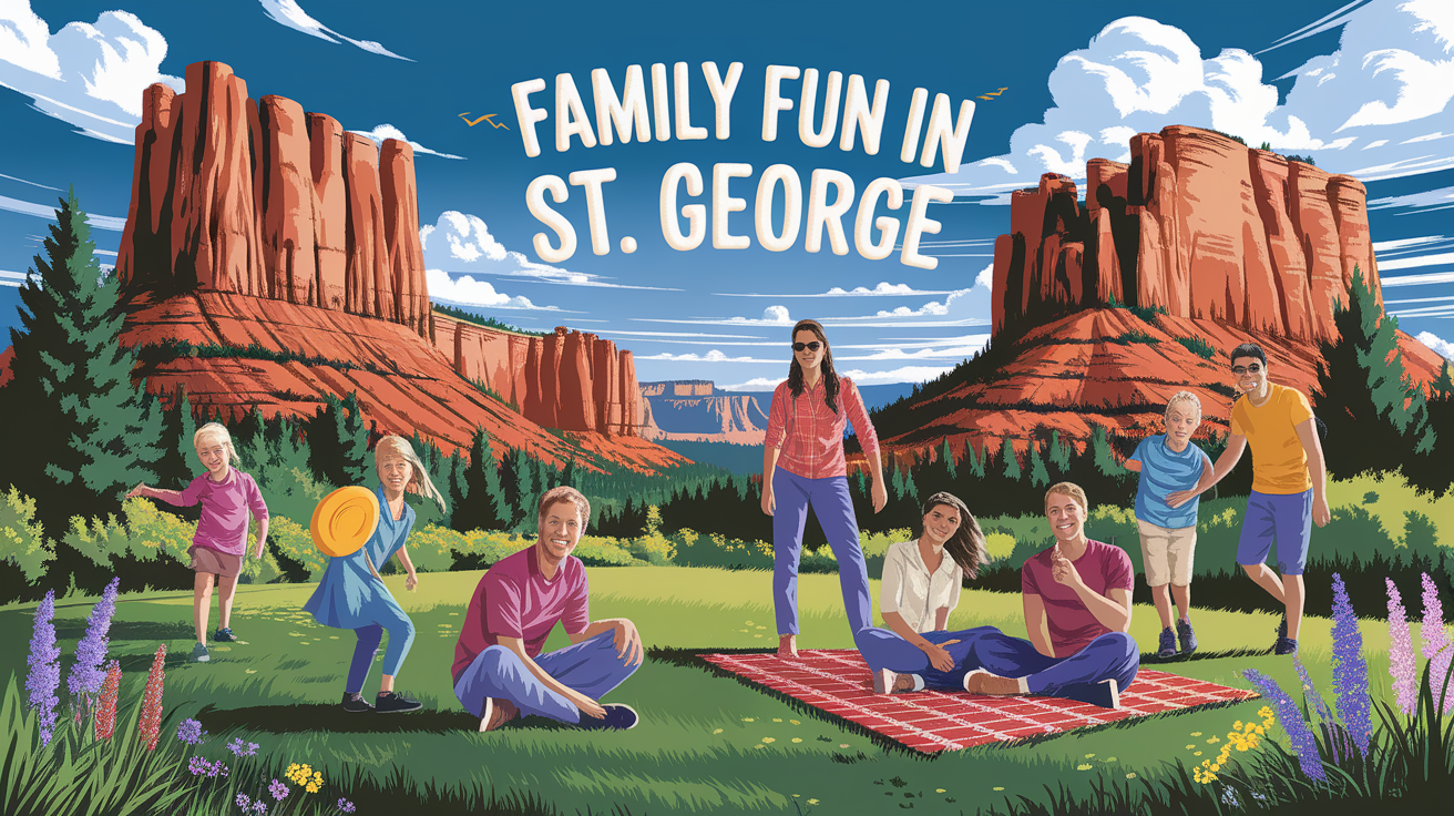 A conceptual illustration representing Introduction - Welcome to Family Fun in St. George. Visualize the main ideas: . Creative but clear representation of the concept. Style: photorealistic. high quality, detailed, professional, clean composition, good lighting, sharp focus, well-composed. high quality, professional, detailed, well-composed, no words