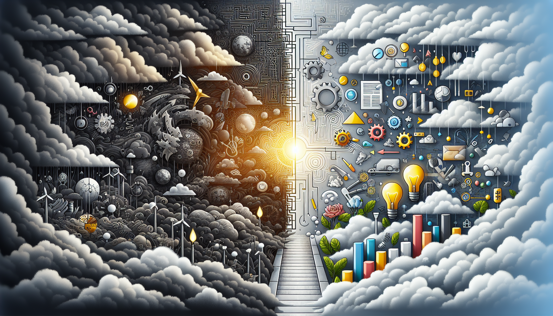 A conceptual illustration representing Challenges and Innovations. Visualize the main ideas: . Creative but clear representation of the concept. Style: Visual Theme: Clean, modern aesthetic with high contrast and vibrant energy. Emphasize the intersect. high quality, detailed, professional, clean composition, good lighting, sharp focus, well-composed. high quality, professional, detailed, well-composed