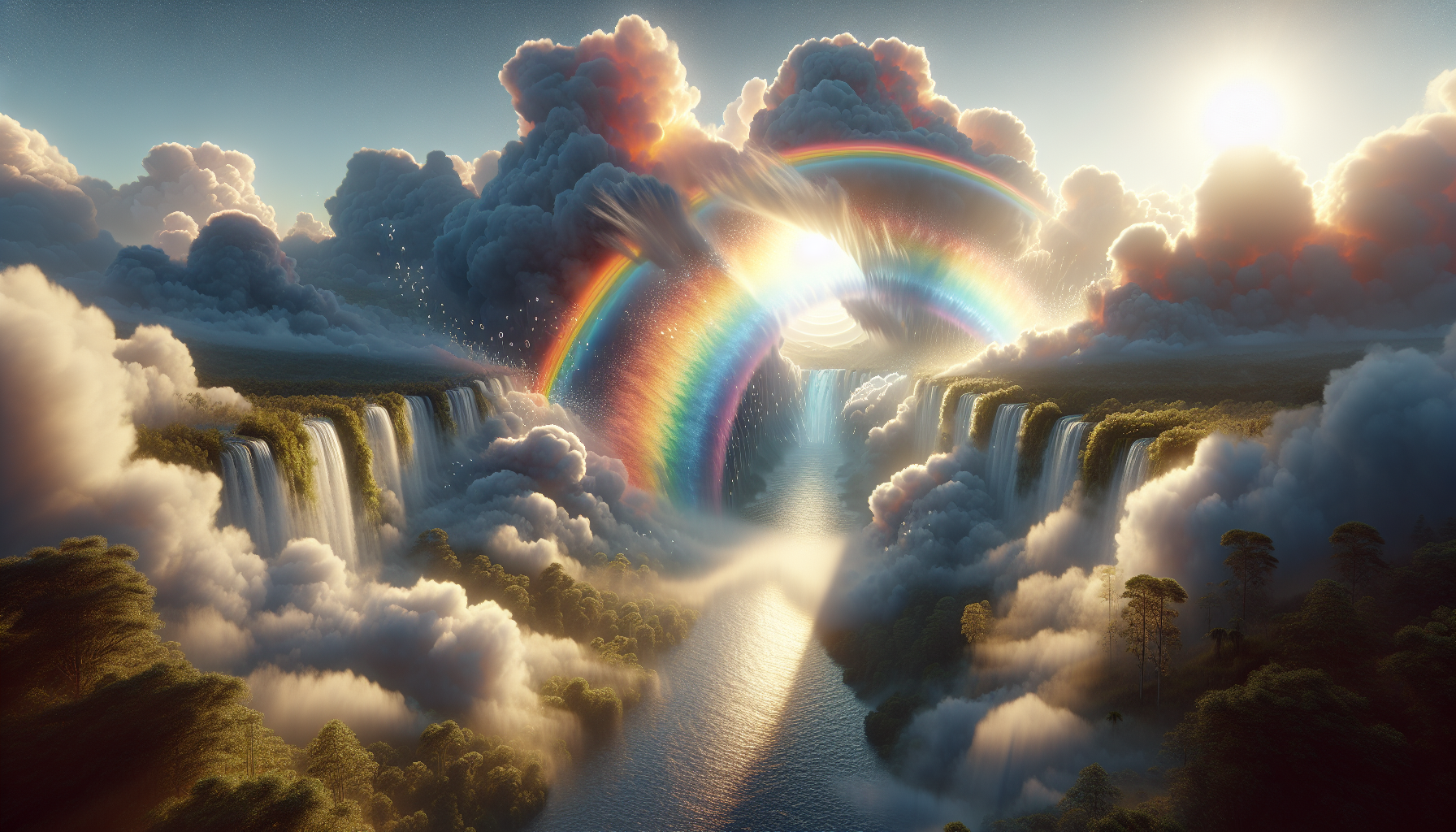 A conceptual illustration representing The Basics of Rainbow Formation. Visualize the main ideas: . Creative but clear representation of the concept. Style: photorealistic. high quality, detailed, professional, clean composition, good lighting, sharp focus, well-composed. high quality, professional, detailed, well-composed