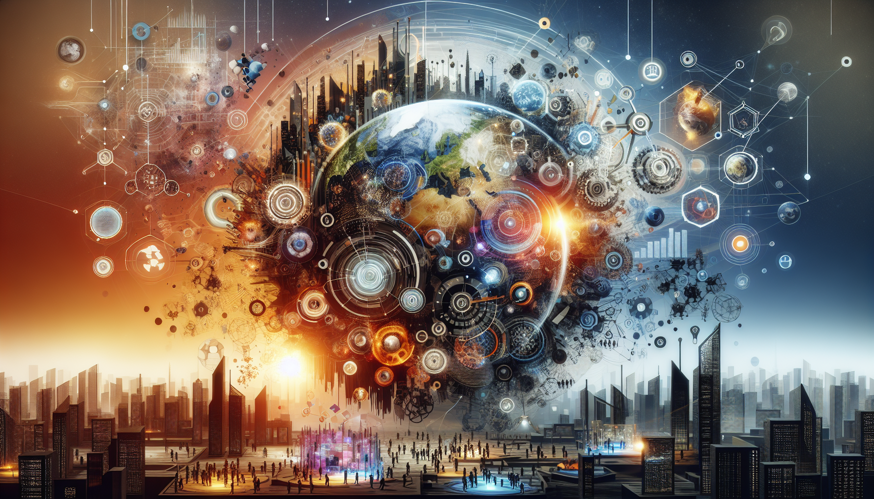 A conceptual illustration representing Global Impact and Future Prospects. Visualize the main ideas: . Creative but clear representation of the concept. Style: Visual Theme: Clean, modern aesthetic with high contrast and vibrant energy. Emphasize the intersect. high quality, detailed, professional, clean composition, good lighting, sharp focus, well-composed. high quality, professional, detailed, well-composed