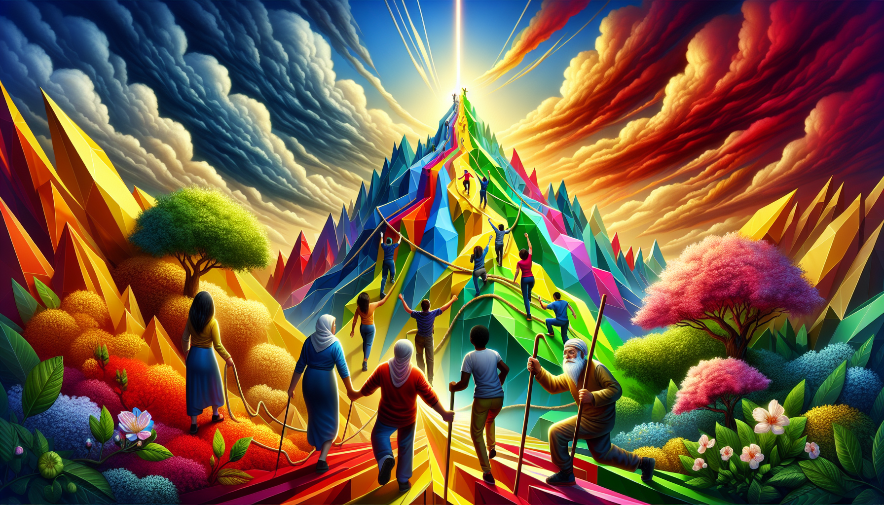 A conceptual illustration representing Overcoming Challenges. Visualize the main ideas: . Creative but clear representation of the concept. Style: Visual Theme: Clean, modern aesthetic with high contrast and vibrant energy. Emphasize the intersect. high quality, detailed, professional, clean composition, good lighting, sharp focus, well-composed. high quality, professional, detailed, well-composed