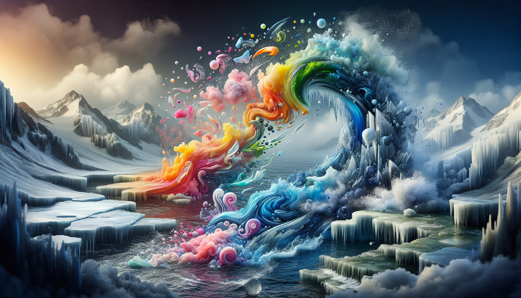 A conceptual illustration representing From Frozen Waters to Figurative Speech. Visualize the main ideas: . Creative but clear representation of the concept. Style: photorealistic. high quality, detailed, professional, clean composition, good lighting, sharp focus, well-composed. high quality, professional, detailed, well-composed