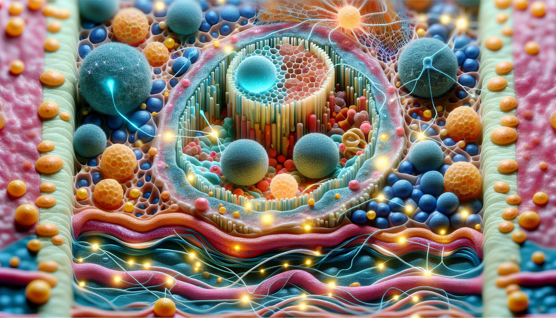 A conceptual illustration representing Molecular Mechanisms Behind Skin Renewal. Visualize the main ideas: . Creative but clear representation of the concept. Style: photorealistic. high quality, detailed, professional, clean composition, good lighting, sharp focus, well-composed. high quality, professional, detailed, well-composed