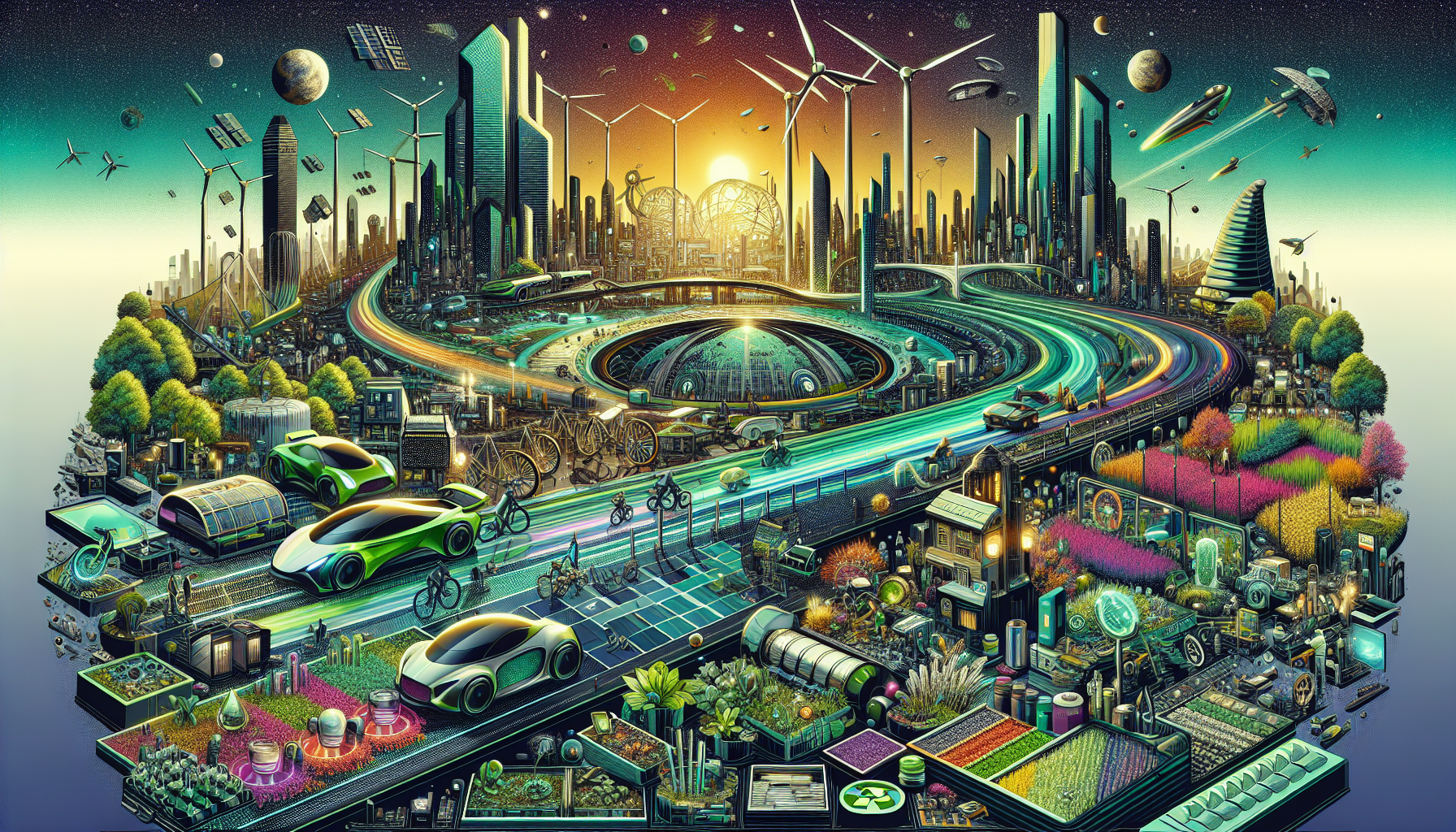 A conceptual illustration representing Waste Reduction and Recycling. Visualize the main ideas: . Creative but clear representation of the concept. Style: Visual Theme: Clean, modern aesthetic with high contrast and vibrant energy. Emphasize the intersect. high quality, detailed, professional, clean composition, good lighting, sharp focus, well-composed. high quality, professional, detailed, well-composed