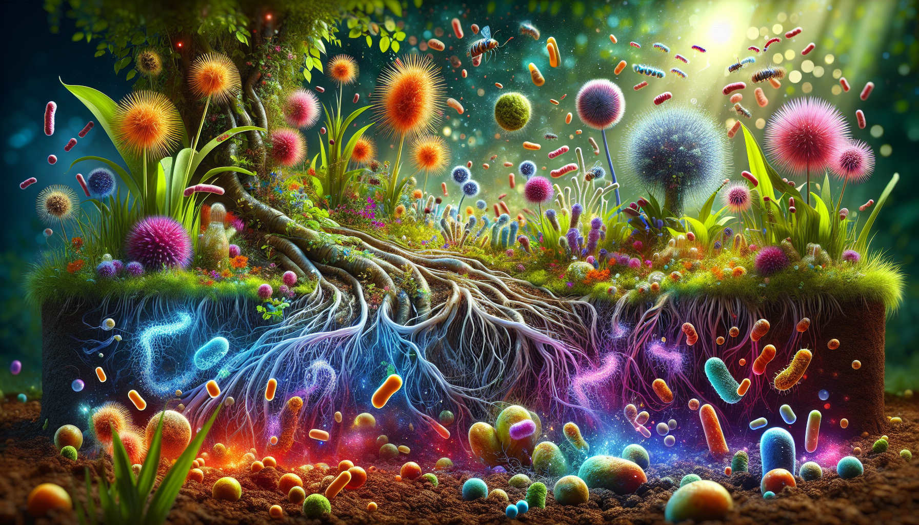 A conceptual illustration representing Supporting Your Microbial Allies. Visualize the main ideas: . Creative but clear representation of the concept. Style: photorealistic. high quality, detailed, professional, clean composition, good lighting, sharp focus, well-composed. high quality, professional, detailed, well-composed