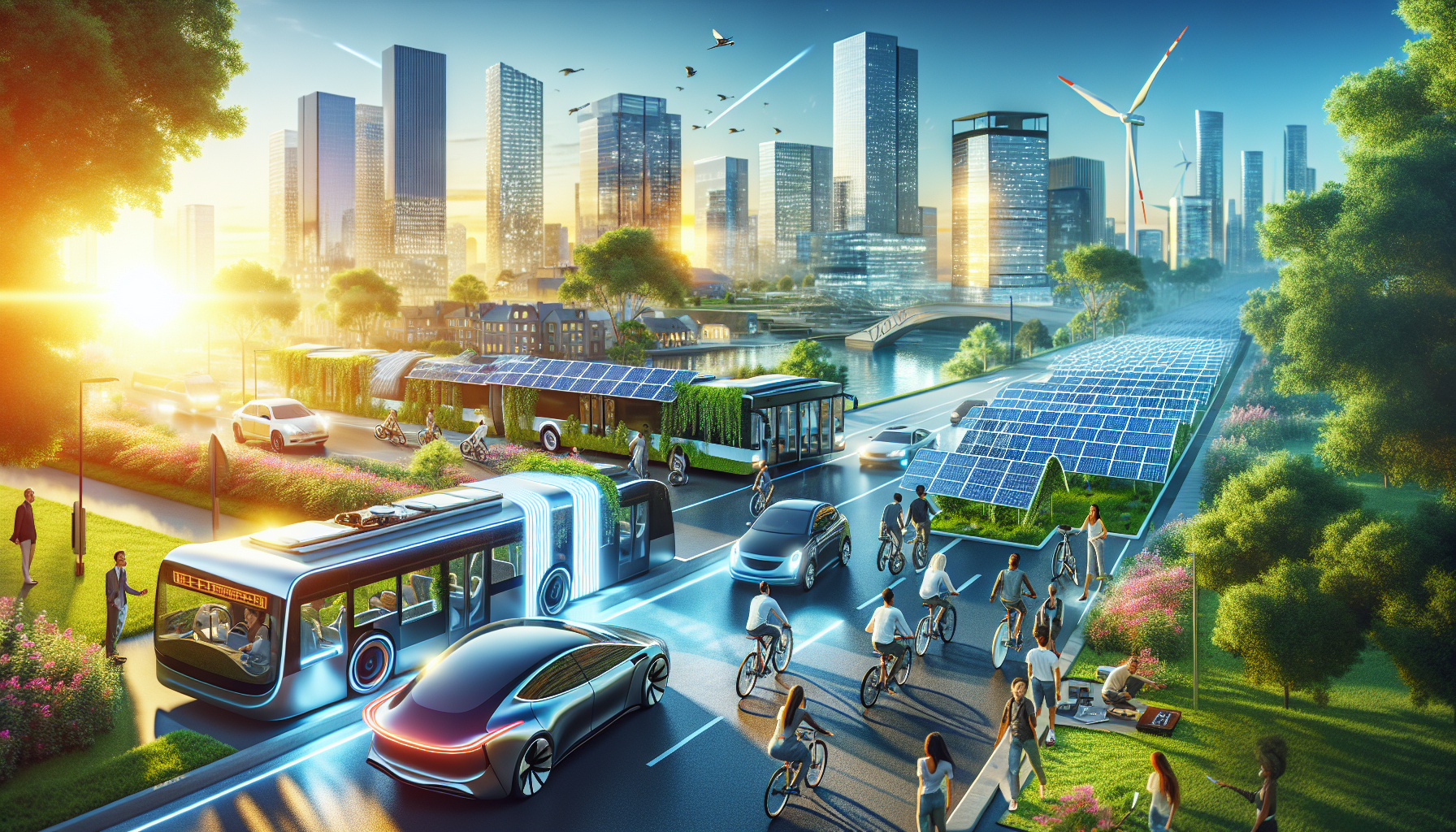 A conceptual illustration representing The Rise of Solar-Powered Transportation. Visualize the main ideas: . Creative but clear representation of the concept. Style: Visual Theme: Clean, modern aesthetic with high contrast and vibrant energy. Emphasize the intersect. high quality, detailed, professional, clean composition, good lighting, sharp focus, well-composed. high quality, professional, detailed, well-composed