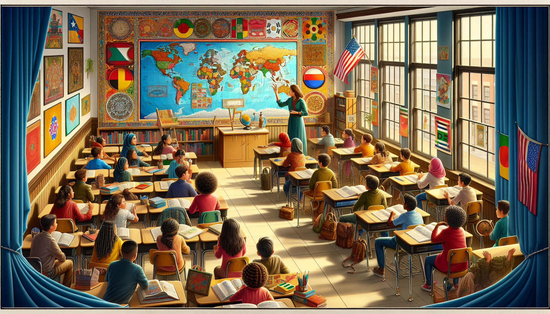 A conceptual illustration representing The Importance of Culturally Sustaining Pedagogy. Visualize the main ideas: . Creative but clear representation of the concept. Style: photorealistic. high quality, detailed, professional, clean composition, good lighting, sharp focus, well-composed. high quality, professional, detailed, well-composed
