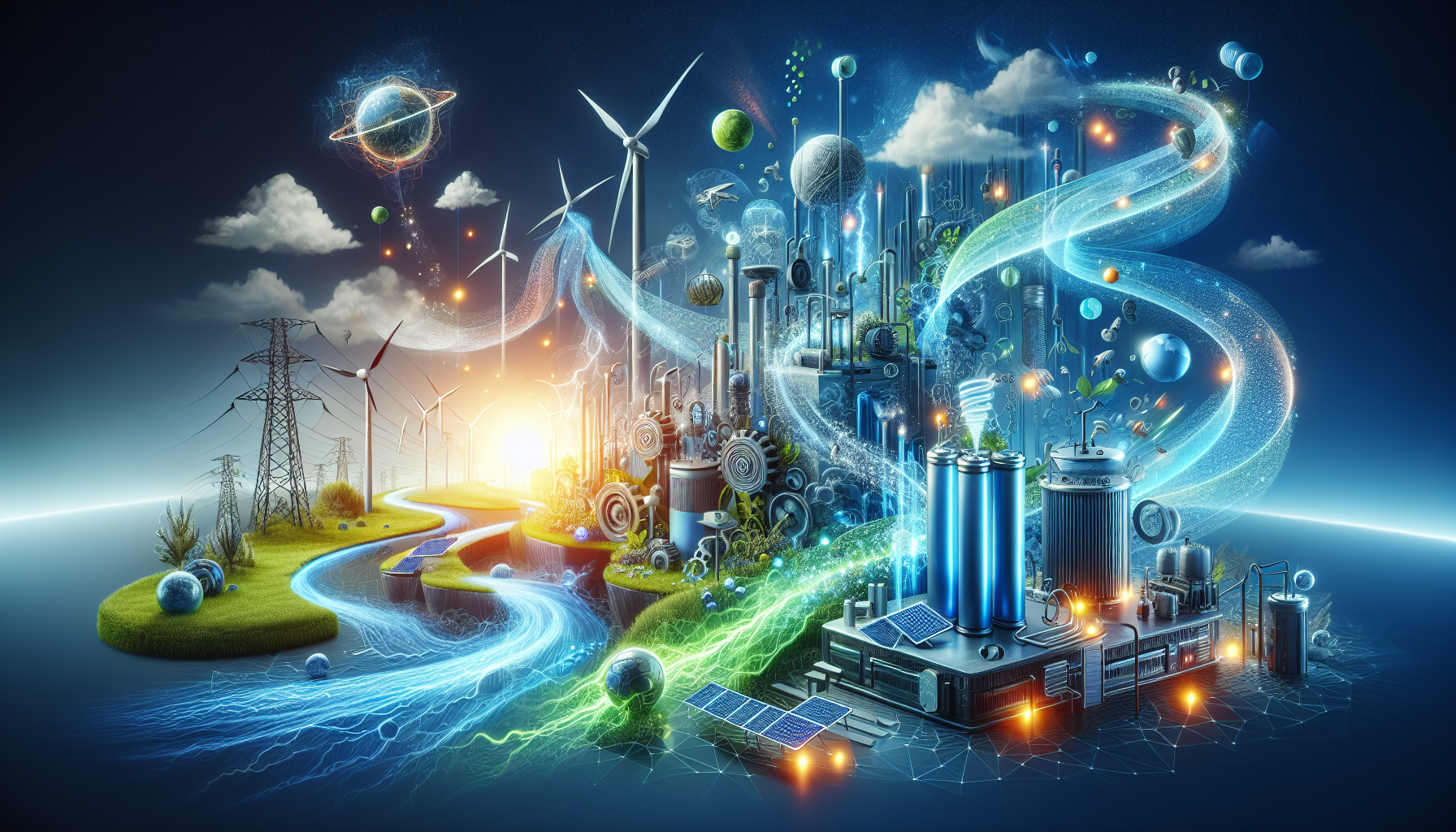 A conceptual illustration representing Unlocking the Potential of Energy Storage. Visualize the main ideas: . Creative but clear representation of the concept. Style: Visual Theme: Clean, modern aesthetic with high contrast and vibrant energy. Emphasize the intersect. high quality, detailed, professional, clean composition, good lighting, sharp focus, well-composed. high quality, professional, detailed, well-composed