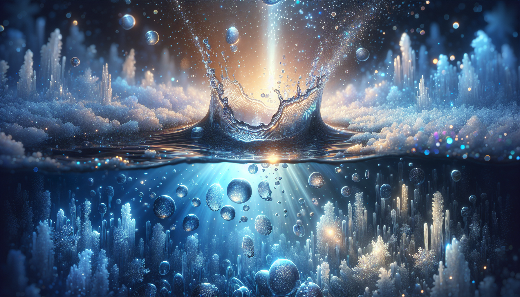 A conceptual illustration representing Introduction - The Magic Moment Water Becomes Ice. Visualize the main ideas: . Creative but clear representation of the concept. Style: photorealistic. high quality, detailed, professional, clean composition, good lighting, sharp focus, well-composed. high quality, professional, detailed, well-composed