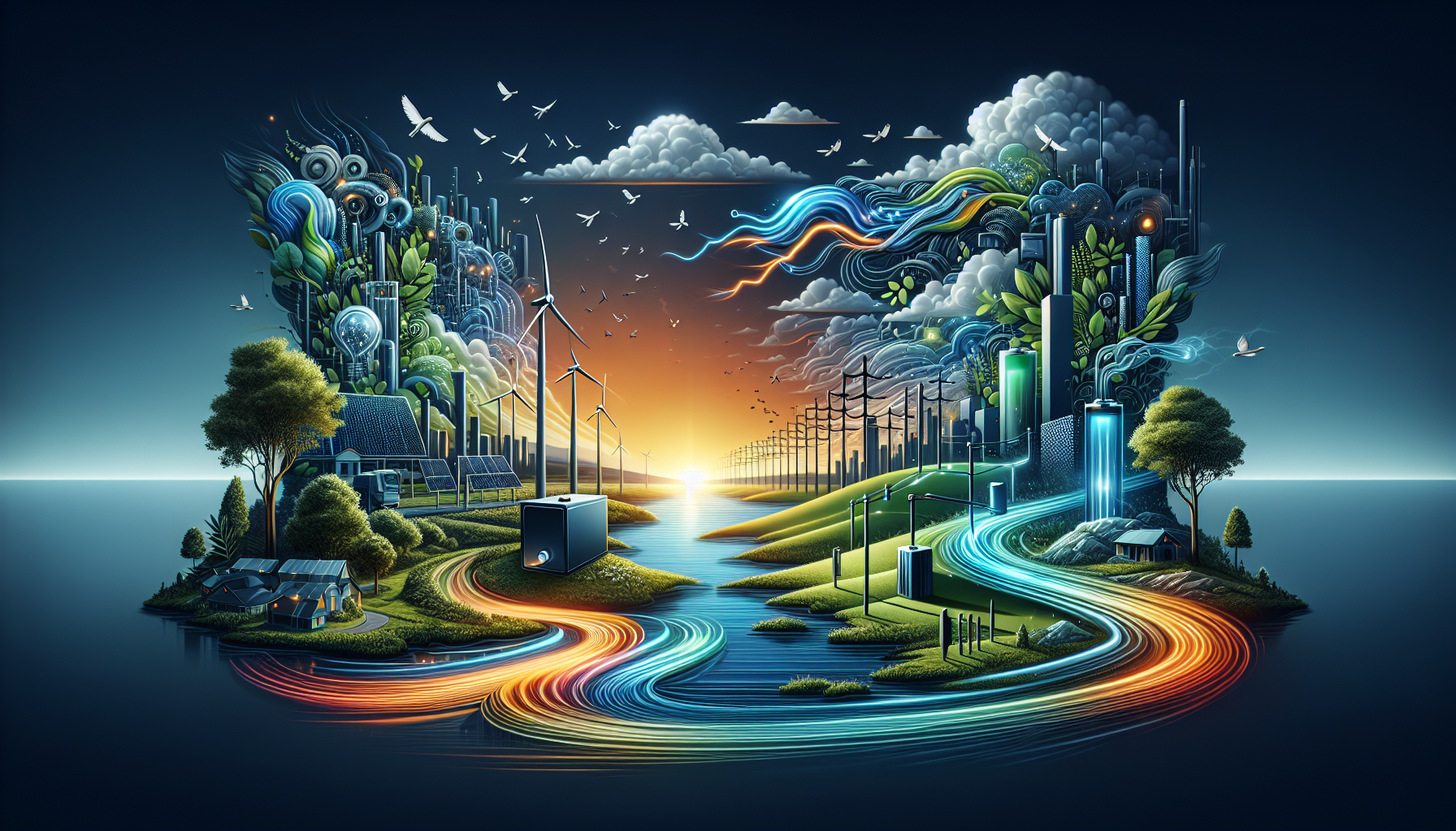 A conceptual illustration representing Overcoming Challenges in Energy Storage Optimization. Visualize the main ideas: . Creative but clear representation of the concept. Style: Visual Theme: Clean, modern aesthetic with high contrast and vibrant energy. Emphasize the intersect. high quality, detailed, professional, clean composition, good lighting, sharp focus, well-composed. high quality, professional, detailed, well-composed