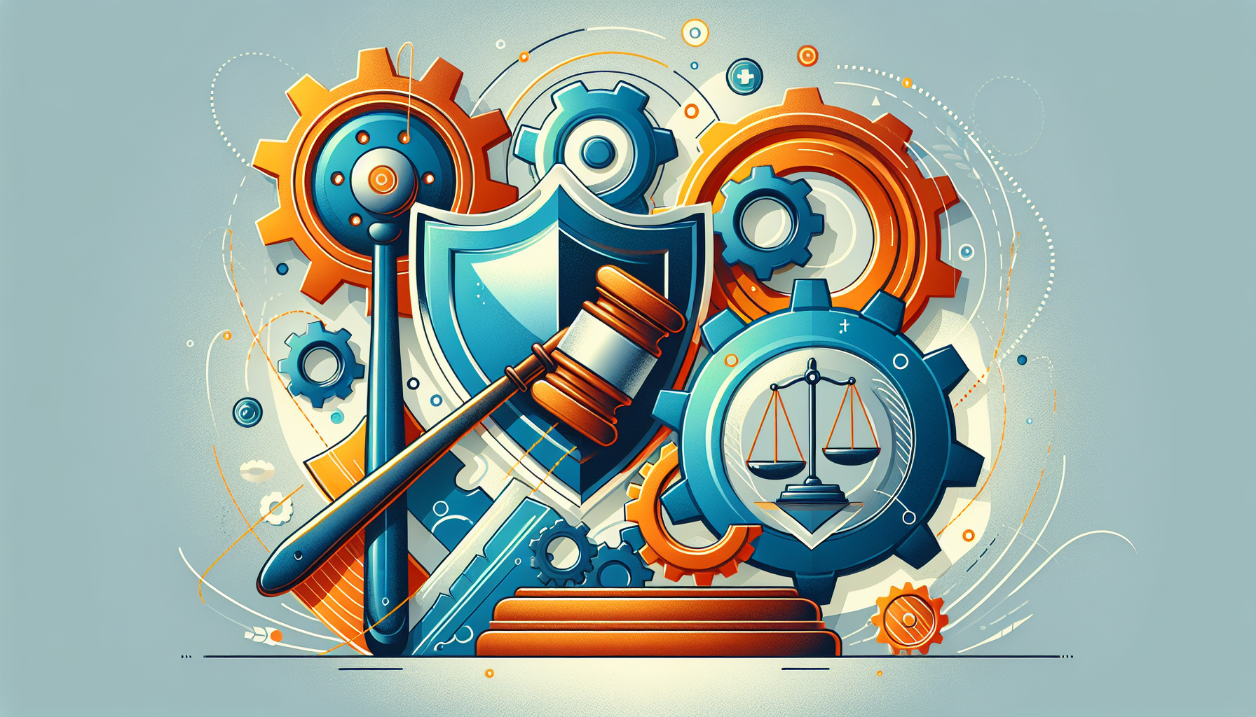 A conceptual illustration representing Insurance and Legal Measures. Visualize the main ideas: . Creative but clear representation of the concept. Style: Visual Theme: Clean, modern aesthetic with high contrast and vibrant energy. Emphasize the intersect. high quality, detailed, professional, clean composition, good lighting, sharp focus, well-composed. high quality, professional, detailed, well-composed