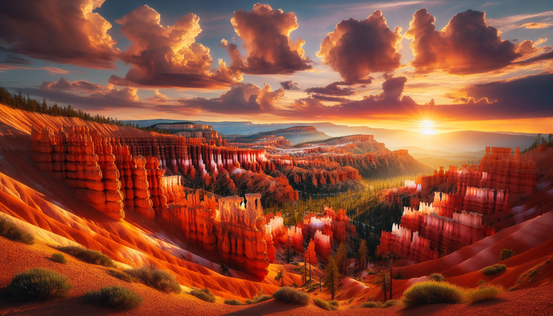 A conceptual illustration representing Bryce Canyon National Park - Hoodoo Heaven. Visualize the main ideas: . Creative but clear representation of the concept. Style: photorealistic. high quality, detailed, professional, clean composition, good lighting, sharp focus, well-composed. high quality, professional, detailed, well-composed, no words