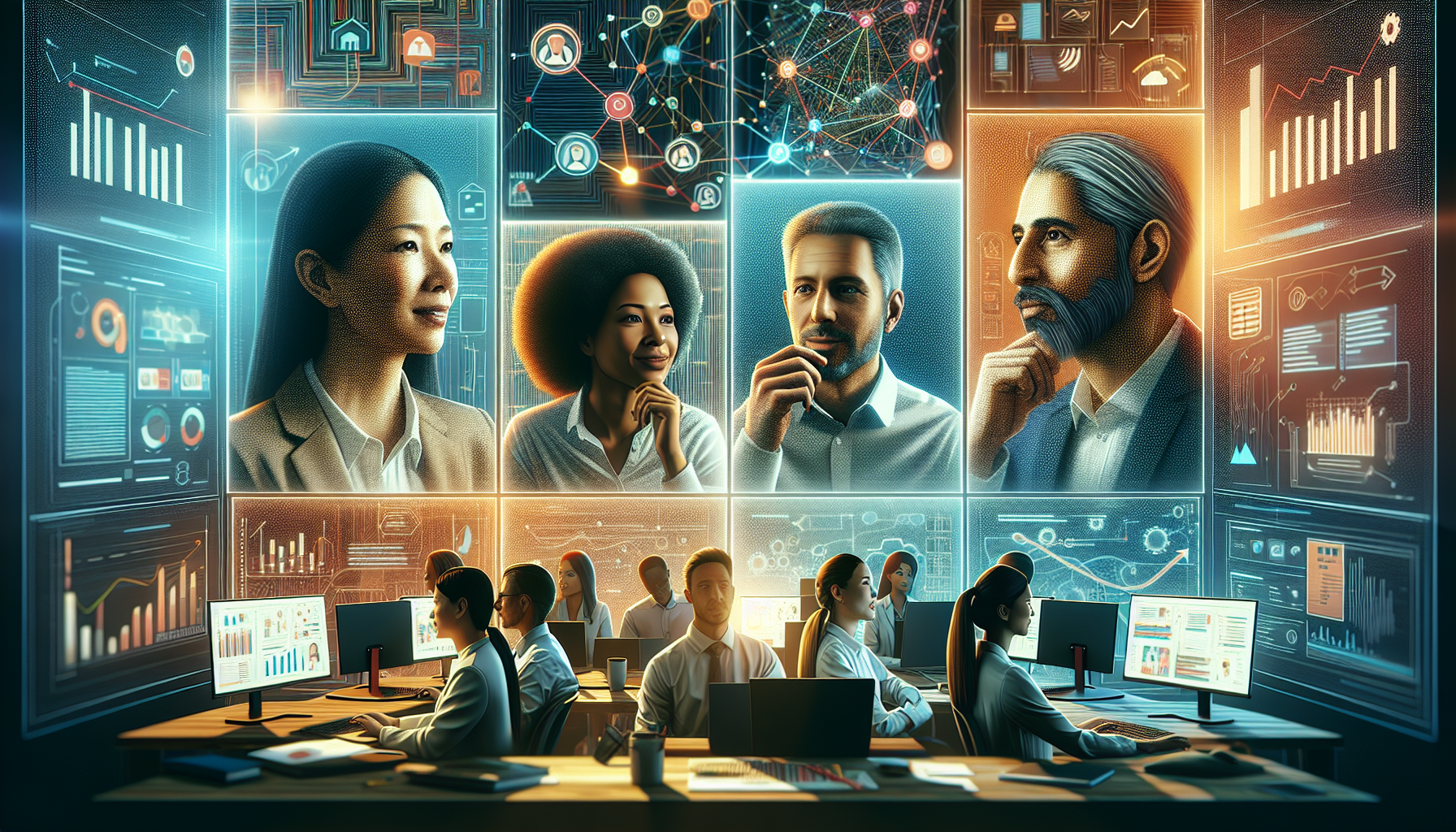 A conceptual illustration representing Overcoming Challenges in Online Collaboration. Visualize the main ideas: . Creative but clear representation of the concept. Style: photorealistic. high quality, detailed, professional, clean composition, good lighting, sharp focus, well-composed. high quality, professional, detailed, well-composed