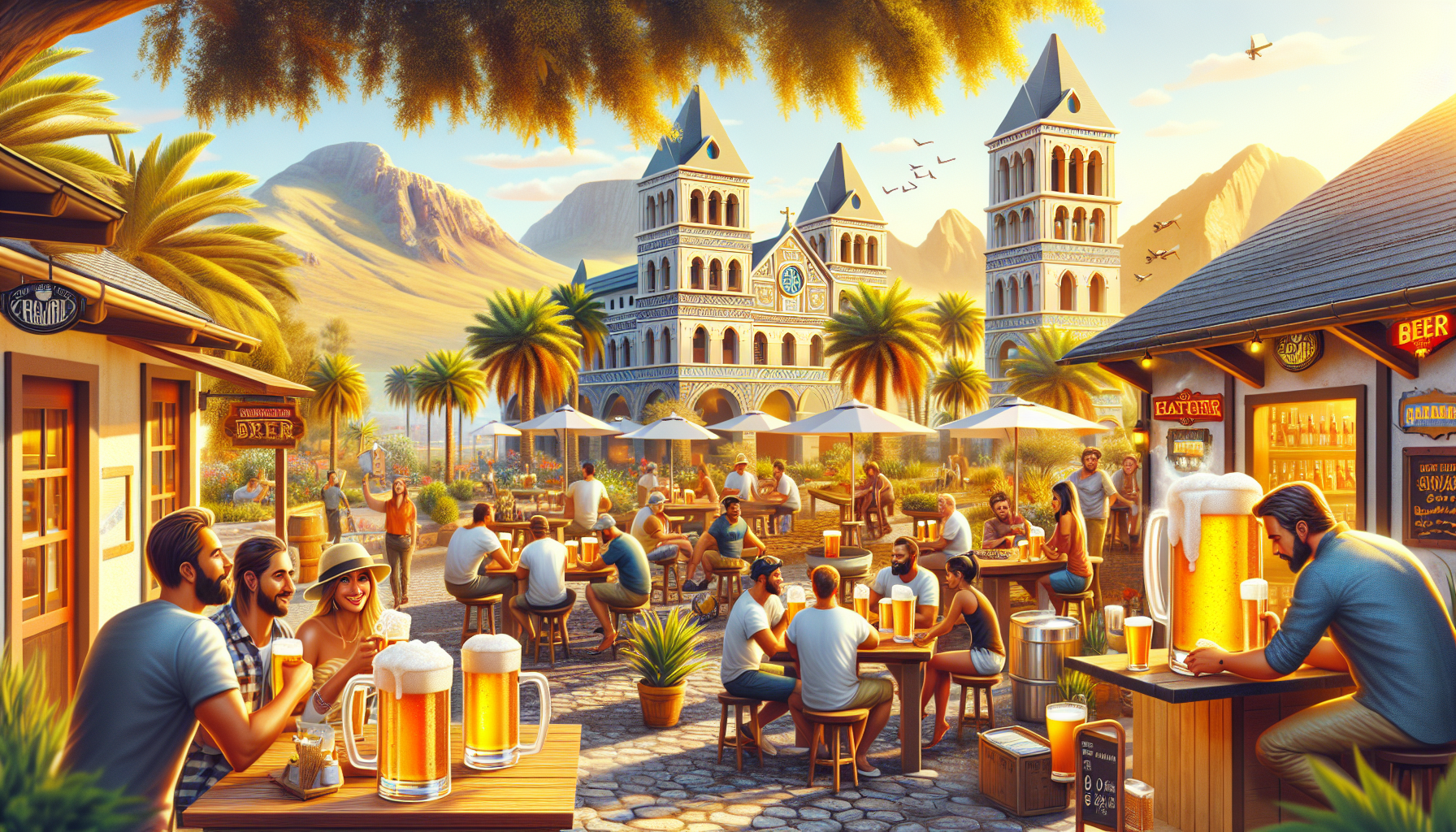 A conceptual illustration representing Top Breweries to Visit in St. George. Visualize the main ideas: . Creative but clear representation of the concept. Style: photorealistic. high quality, detailed, professional, clean composition, good lighting, sharp focus, well-composed. high quality, professional, detailed, well-composed, no words
