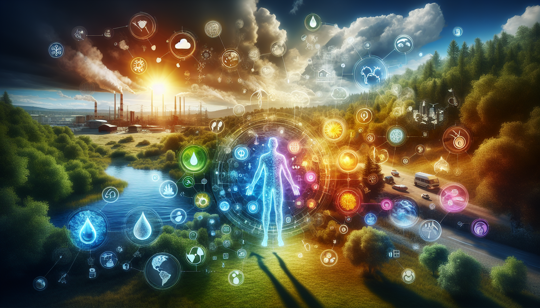 A conceptual illustration representing Environmental Factors Influencing Swelling. Visualize the main ideas: . Creative but clear representation of the concept. Style: photorealistic. high quality, detailed, professional, clean composition, good lighting, sharp focus, well-composed. high quality, professional, detailed, well-composed