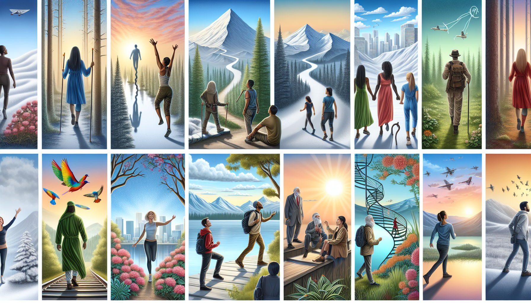 A conceptual illustration representing Inspiring Personal Journeys. Visualize the main ideas: . Creative but clear representation of the concept. Style: photorealistic. high quality, detailed, professional, clean composition, good lighting, sharp focus, well-composed. high quality, professional, detailed, well-composed, no words