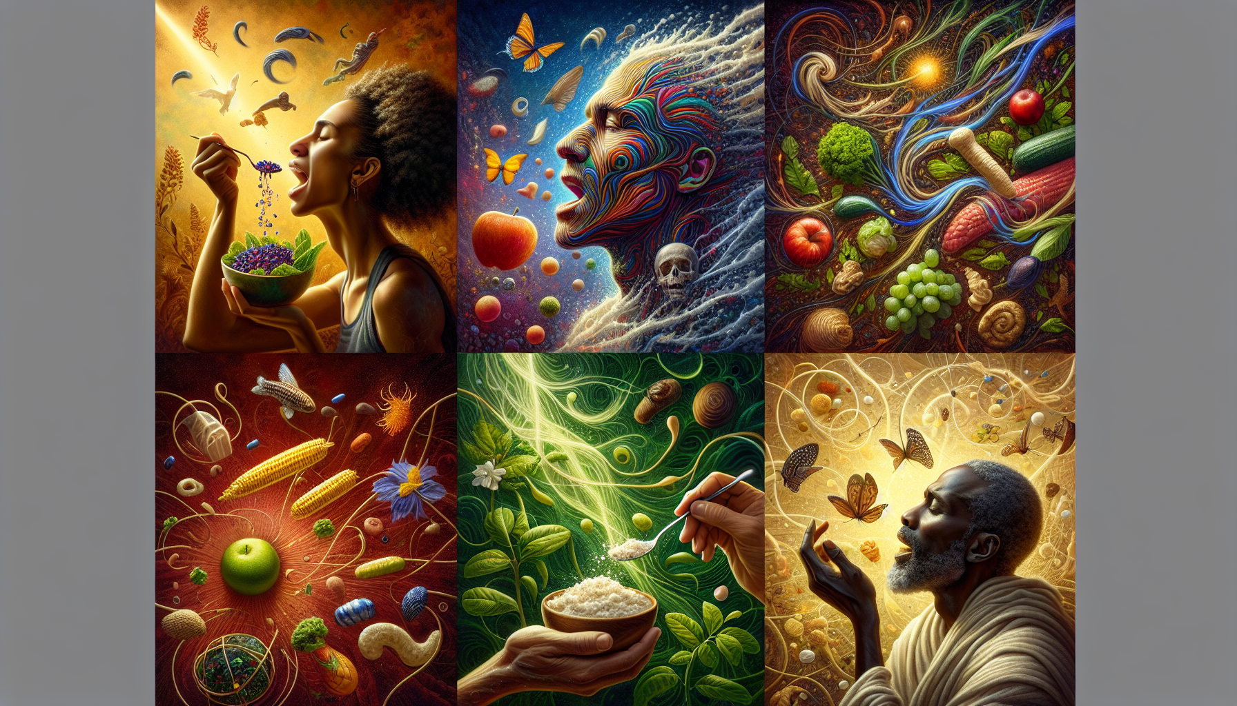 A conceptual illustration representing The Biological Dance of Hunger. Visualize the main ideas: . Creative but clear representation of the concept. Style: photorealistic. high quality, detailed, professional, clean composition, good lighting, sharp focus, well-composed. high quality, professional, detailed, well-composed