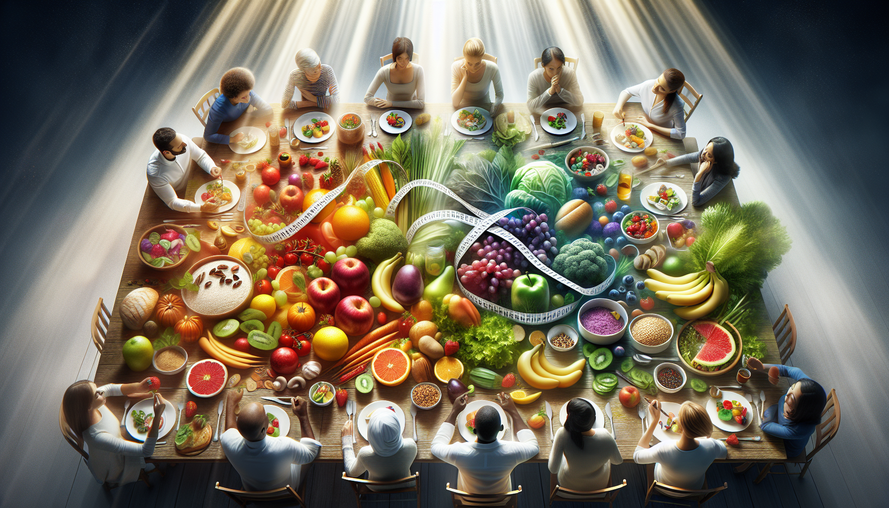 A conceptual illustration representing Implications for Health and Eating Patterns. Visualize the main ideas: . Creative but clear representation of the concept. Style: photorealistic. high quality, detailed, professional, clean composition, good lighting, sharp focus, well-composed. high quality, professional, detailed, well-composed