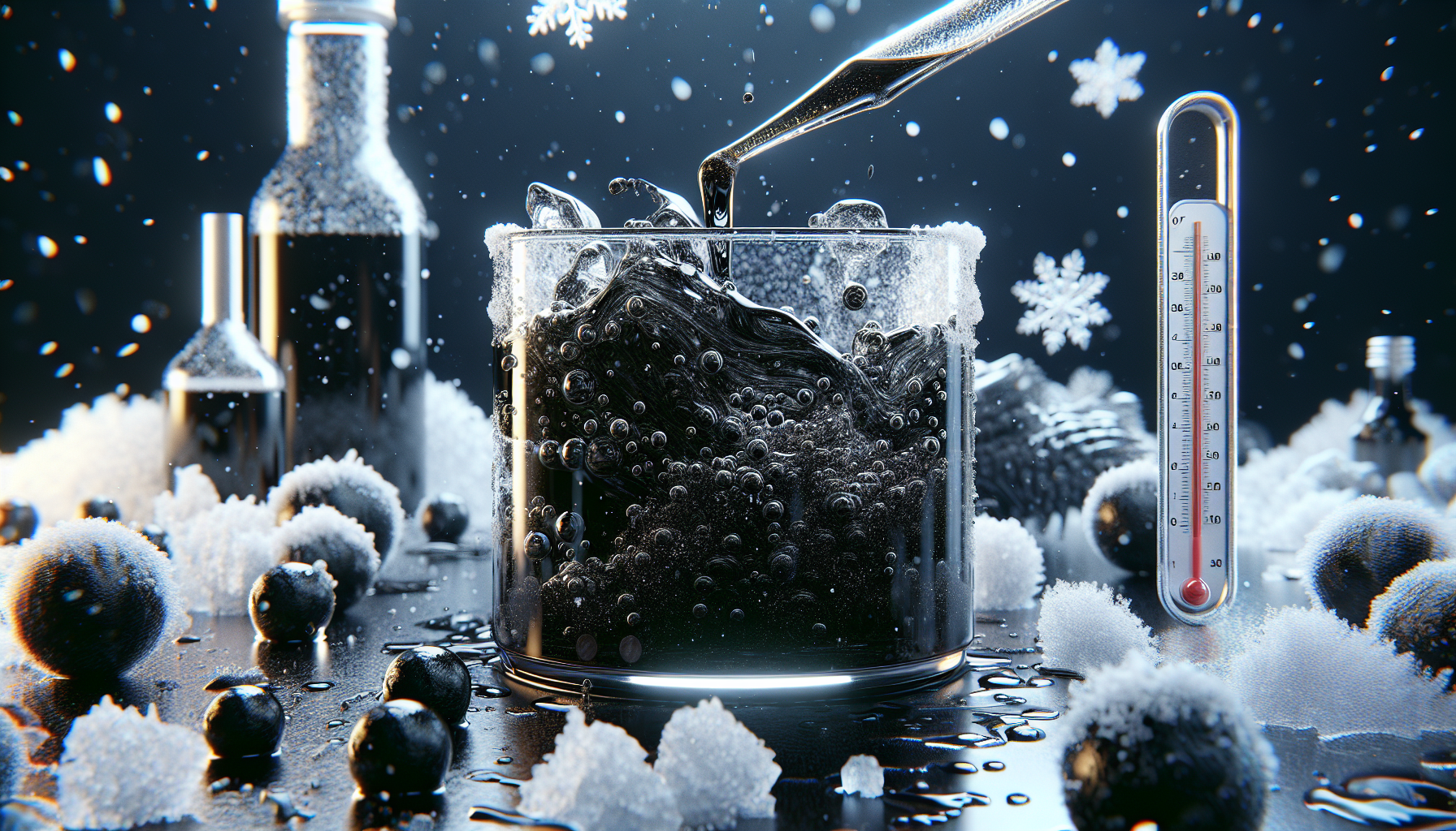 A conceptual illustration representing What Happens When Oil Gets Cold?. Visualize the main ideas: . Creative but clear representation of the concept. Style: photorealistic. high quality, detailed, professional, clean composition, good lighting, sharp focus, well-composed. high quality, professional, detailed, well-composed