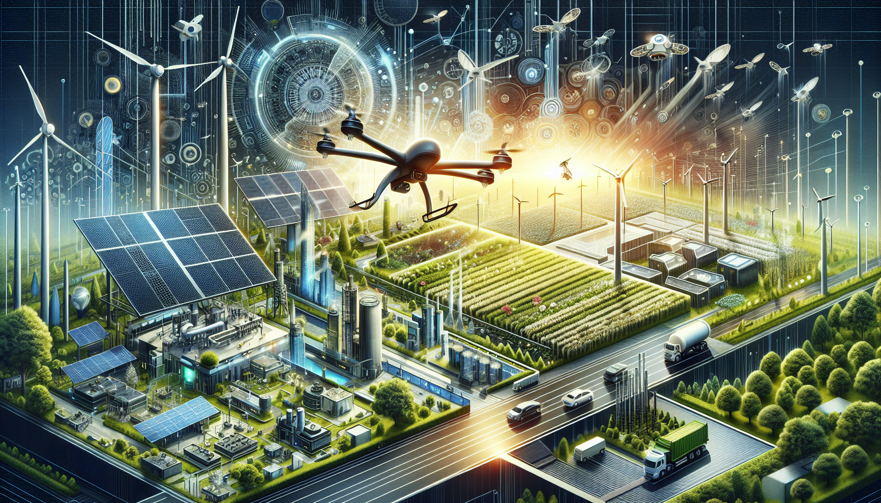 A conceptual illustration representing Innovations Driving Change. Visualize the main ideas: . Creative but clear representation of the concept. Style: Visual Theme: Clean, modern aesthetic with high contrast and vibrant energy. Emphasize the intersect. high quality, detailed, professional, clean composition, good lighting, sharp focus, well-composed. high quality, professional, detailed, well-composed