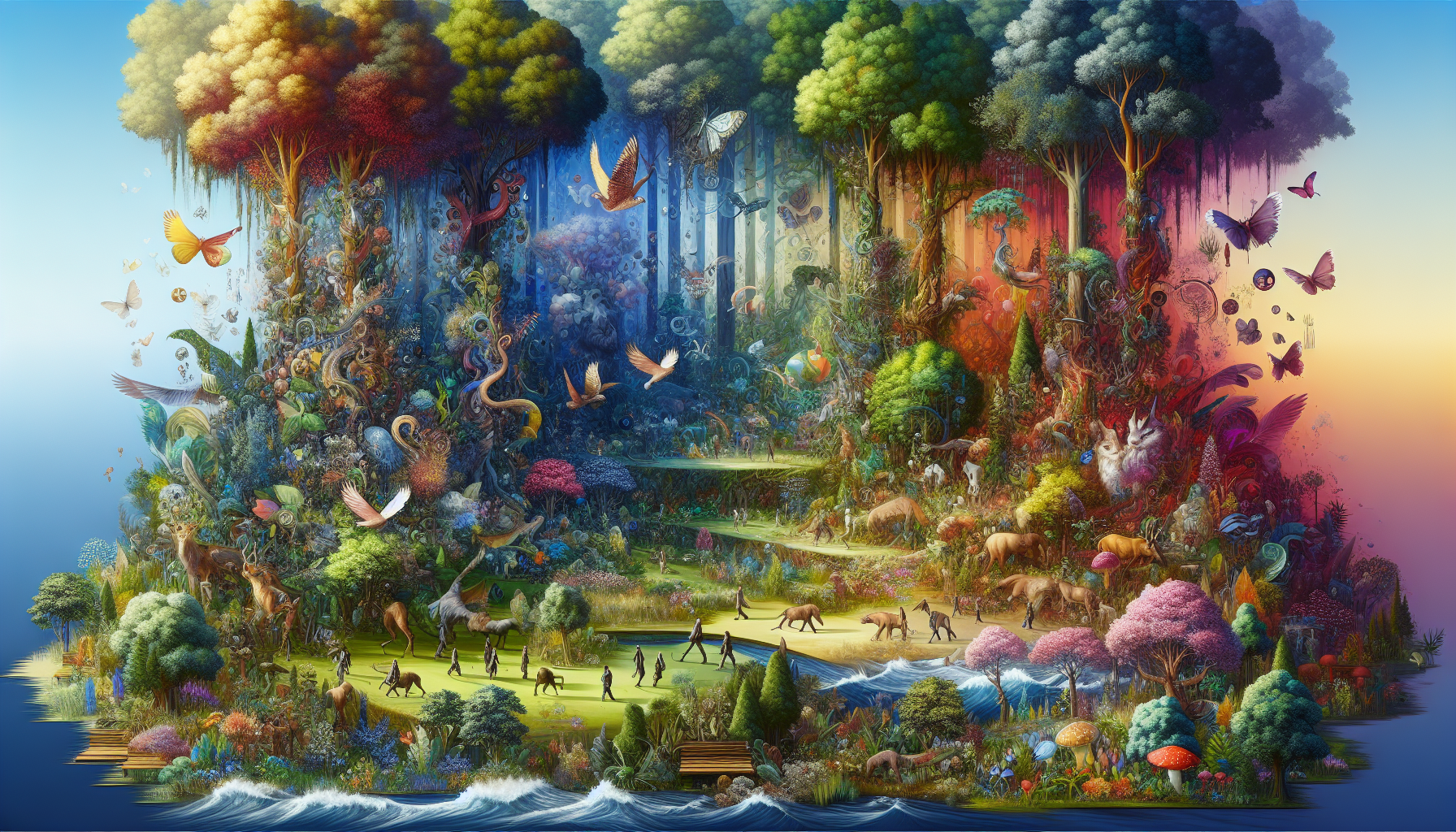 A conceptual illustration representing From Forests to Figures of Speech. Visualize the main ideas: . Creative but clear representation of the concept. Style: p