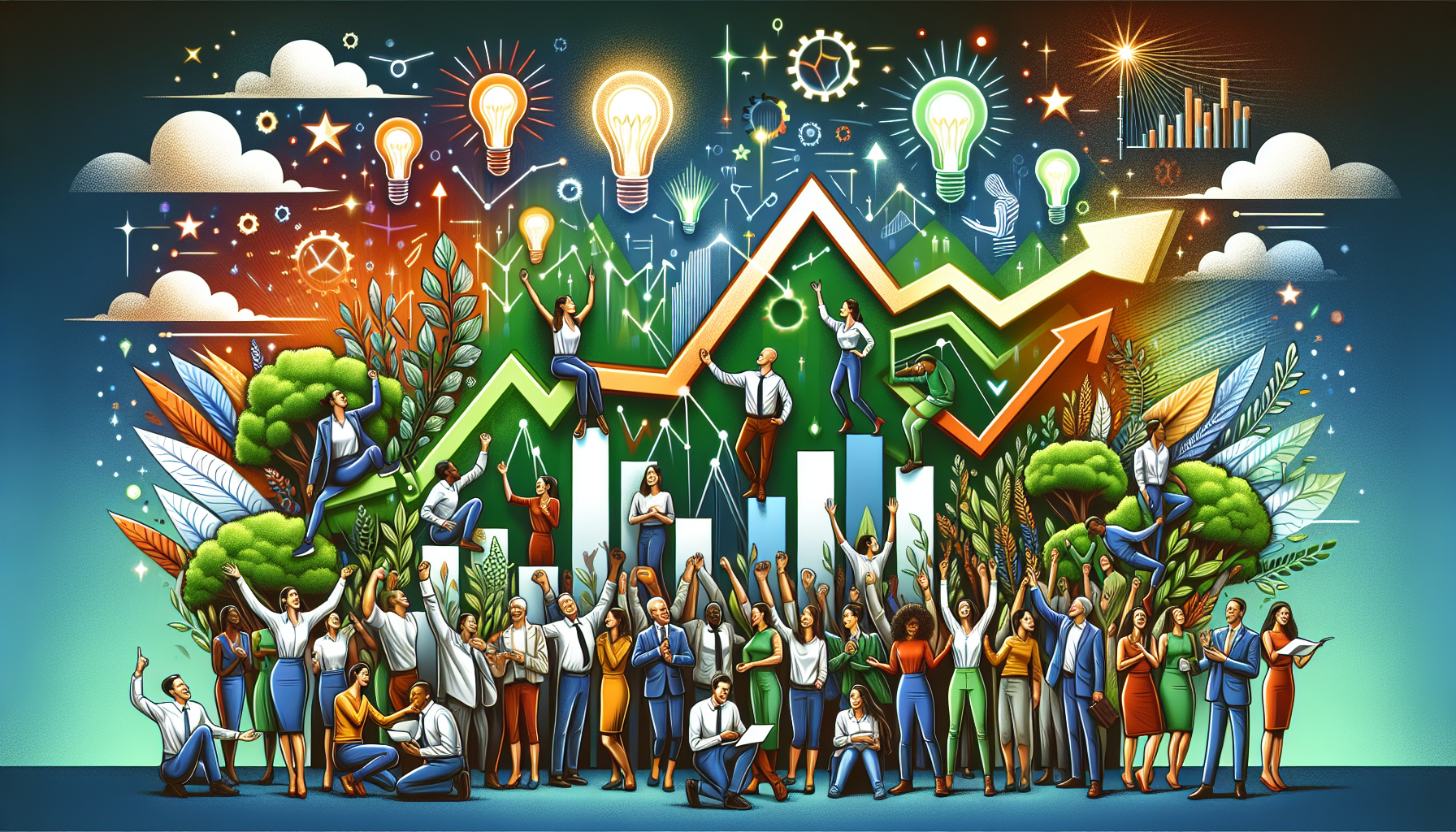 A conceptual illustration representing Success Stories and Case Studies. Visualize the main ideas: . Creative but clear representation of the concept. Style: Visual Theme: Clean, modern aesthetic with high contrast and vibrant energy. Emphasize the intersect. high quality, detailed, professional, clean composition, good lighting, sharp focus, well-composed. high quality, professional, detailed, well-composed