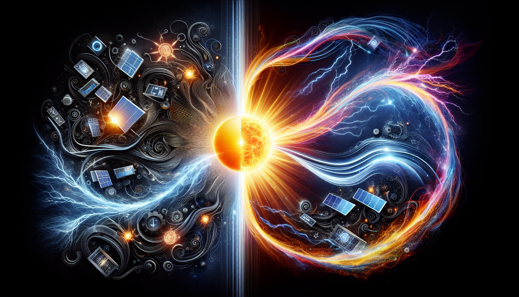 A conceptual illustration representing The Perfect Energy Duo. Visualize the main ideas: . Creative but clear representation of the concept. Style: Visual Theme: Clean, modern aesthetic with high contrast and vibrant energy. Emphasize the intersect. high quality, detailed, professional, clean composition, good lighting, sharp focus, well-composed. high quality, professional, detailed, well-composed