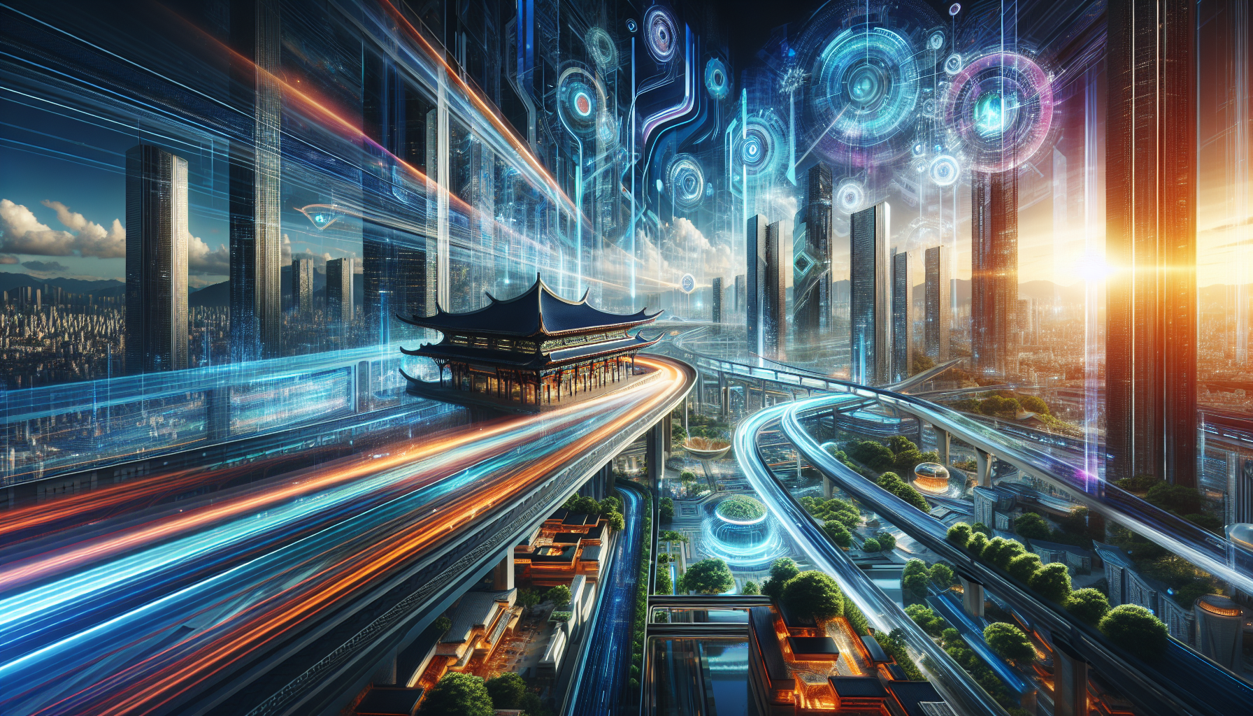 A conceptual illustration representing Technological Innovations. Visualize the main ideas: . Creative but clear representation of the concept. Style: Visual Theme: Clean, modern aesthetic with high contrast and vibrant energy. Emphasize the intersect. high quality, detailed, professional, clean composition, good lighting, sharp focus, well-composed. high quality, professional, detailed, well-composed