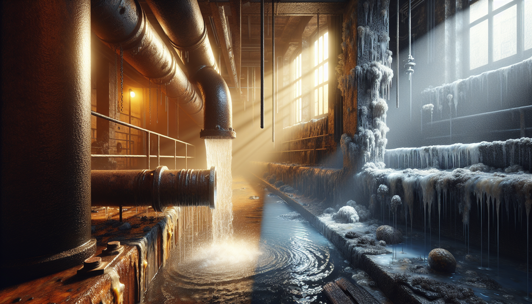 A conceptual illustration representing Metallic and Musty Odors. Visualize the main ideas: . Creative but clear representation of the concept. Style: photorealistic. high quality, detailed, professional, clean composition, good lighting, sharp focus, well-composed. high quality, professional, detailed, well-composed