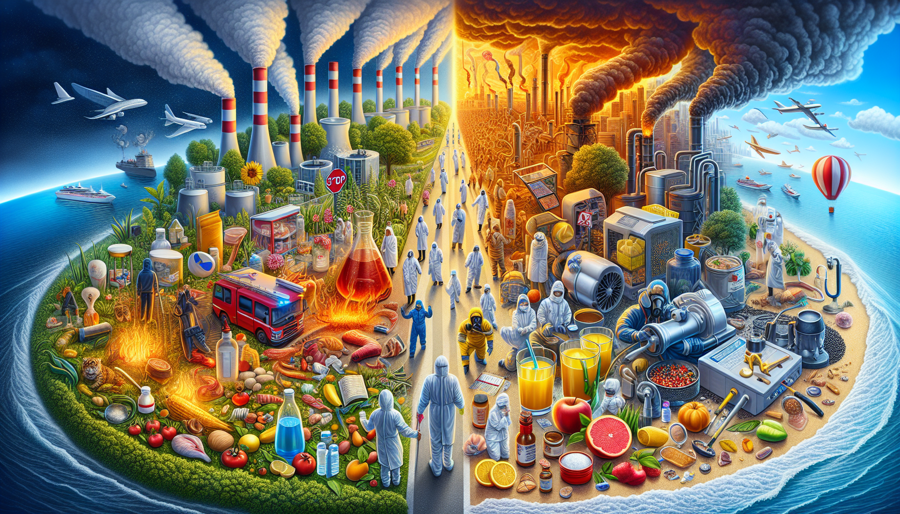 A conceptual illustration representing Health Implications and Safety Measures. Visualize the main ideas: . Creative but clear representation of the concept. Style: photorealistic. high quality, detailed, professional, clean composition, good lighting, sharp focus, well-composed. high quality, professional, detailed, well-composed