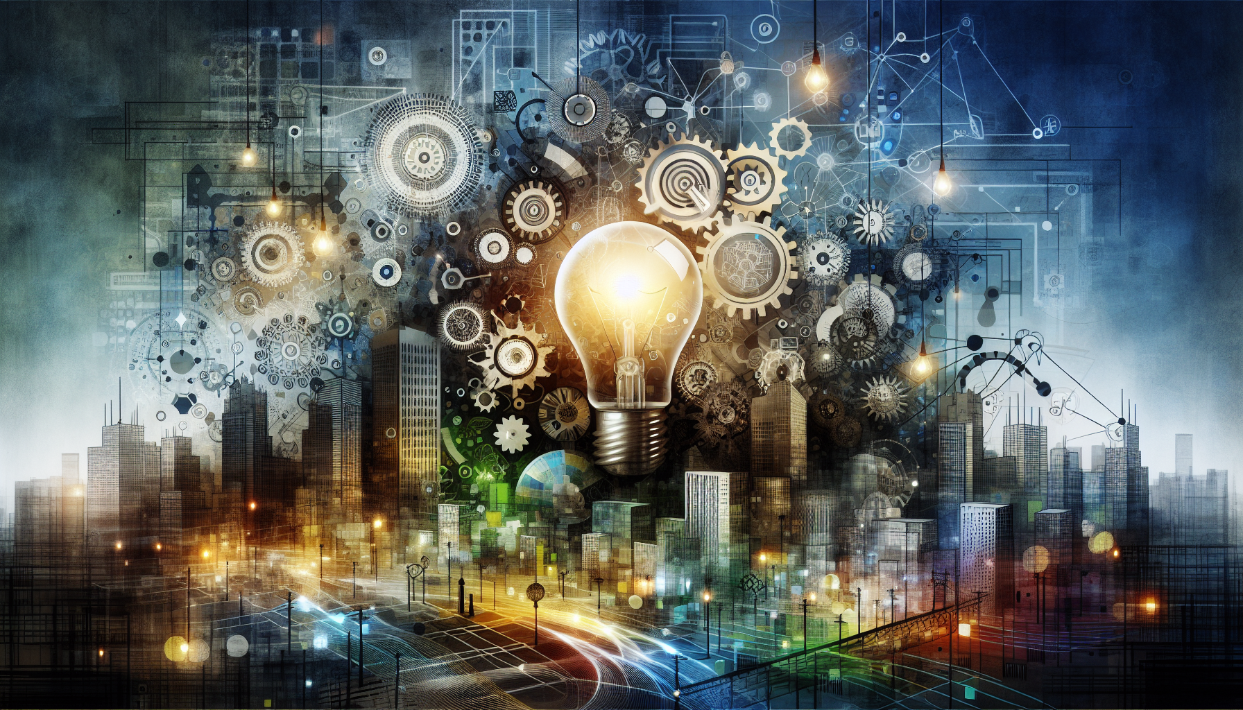 A conceptual illustration representing Current Innovations and Projects. Visualize the main ideas: . Creative but clear representation of the concept. Style: Visual Theme: Clean, modern aesthetic with high contrast and vibrant energy. Emphasize the intersect. high quality, detailed, professional, clean composition, good lighting, sharp focus, well-composed. high quality, professional, detailed, well-composed