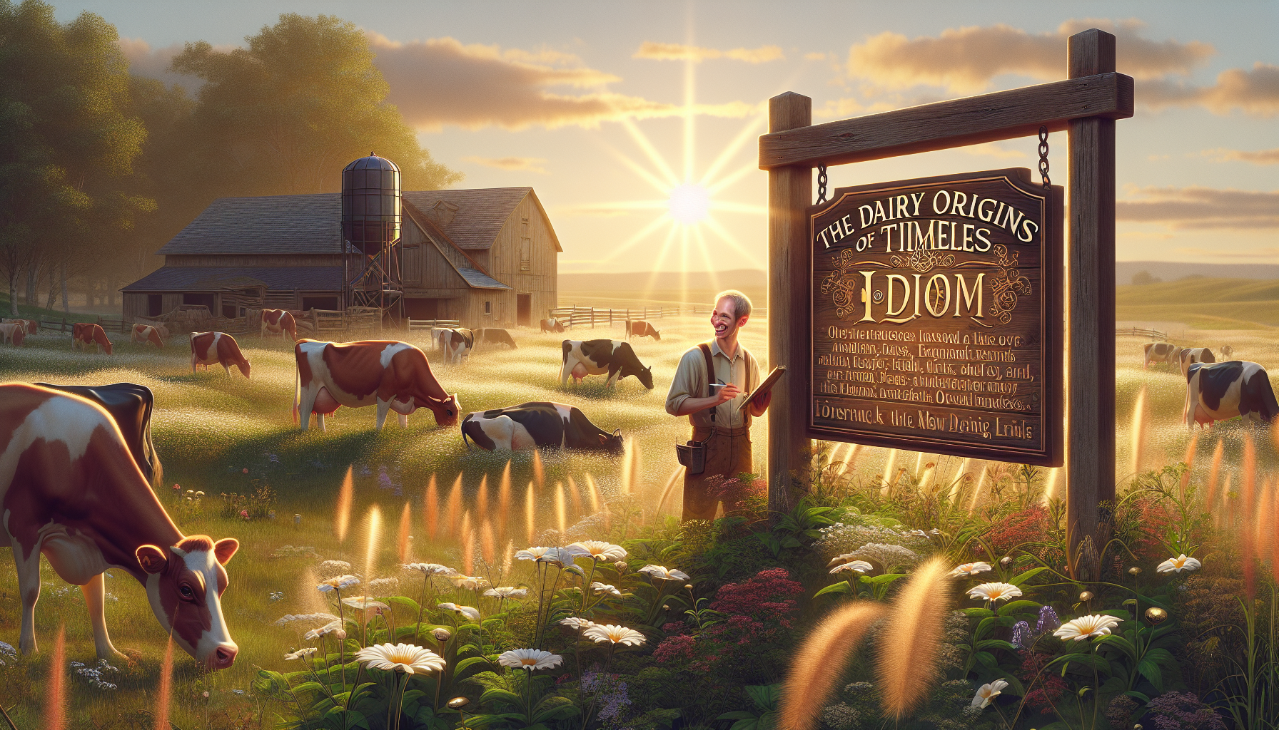 A conceptual illustration representing The Dairy Origins of a Timeless Idiom. Visualize the main ideas: . Creative but clear representation of the concept. Style: photorealistic. high quality, detailed, professional, clean composition, good lighting, sharp focus, well-composed. high quality, professional, detailed, well-composed
